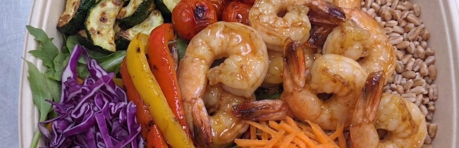 Garlic Herb Shrimp with Farro & Roasted Summer Veggies